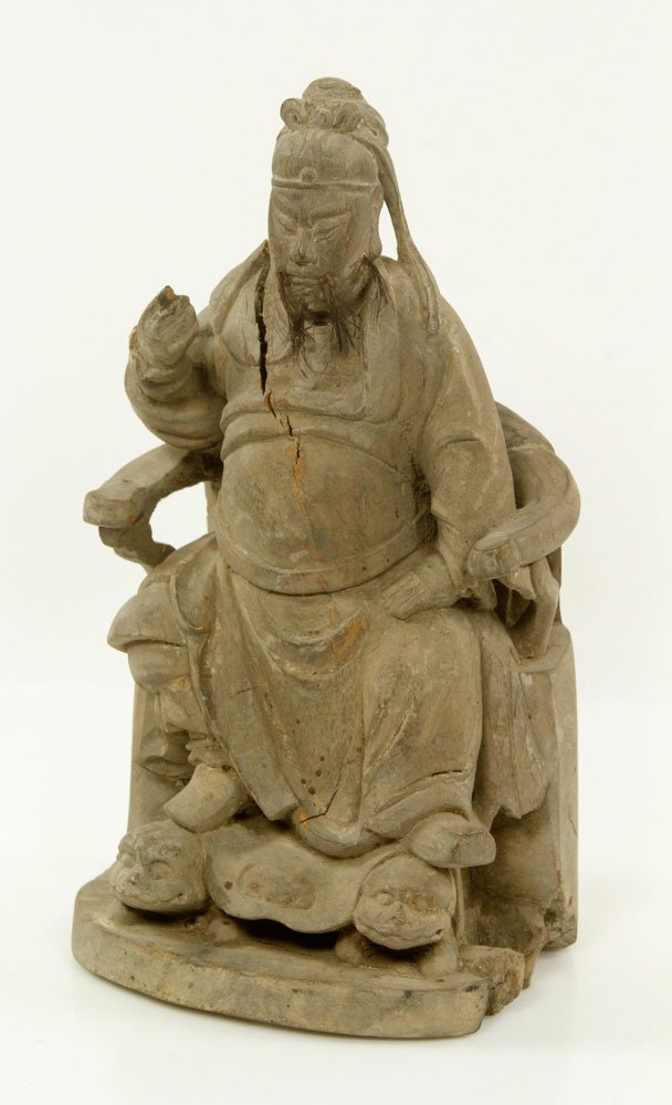 18th/19th C. Chinese Figure of Guan Yu: 18th/19th century Chinese figure of Guan Yu, carved wood, 11" h x 6" w. Provenance: From the estate of John Rosenfield, a Harvard professor and art historian with a specialization in Japanese art.