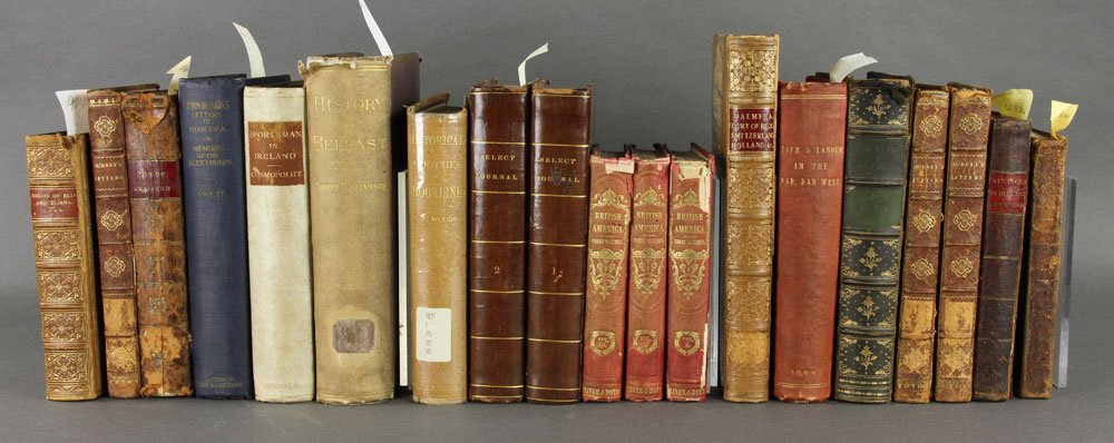 35 Historical Books: Lot of thirty-five historical reference, historical memoir, and letter compilation books, to include: Palfrey, John Gorham, "History of New England During the Stuart Dynasty," Boston: Little, Brown & 