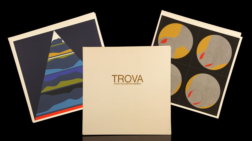 Trova, "Falling Man Series II," 2 Prints: Ernest Trova (American, 1927-2009), lot of two prints, "Falling Man Series II," signed and dated 1967 in pencil, editioned 57/75, 24" sq. Provenance: from the Santa Barbara, California and Madison, Co