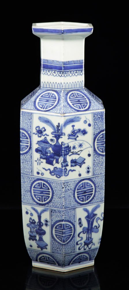 19th C. Chinese Blue and White Hexagonal Vase (1 of 5)