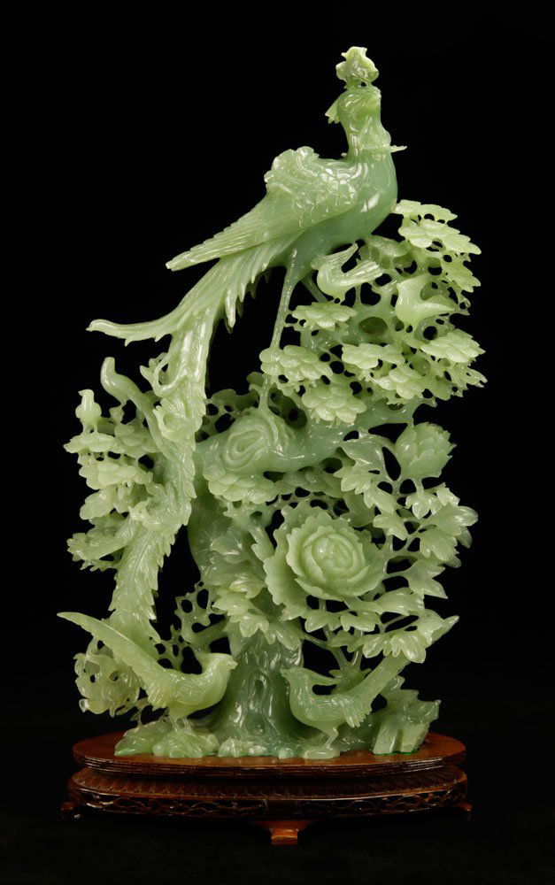 Tall Chinese Green Jade Carving of Phoenix (1 of 6)
