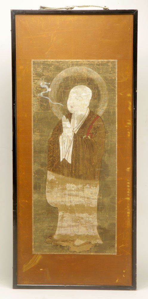 18th C. Chinese Small Scroll Painting of A Monk (1 of 4)