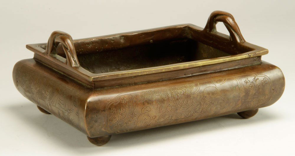 Chinese Rectangular Bronze Incense Burner (1 of 6)
