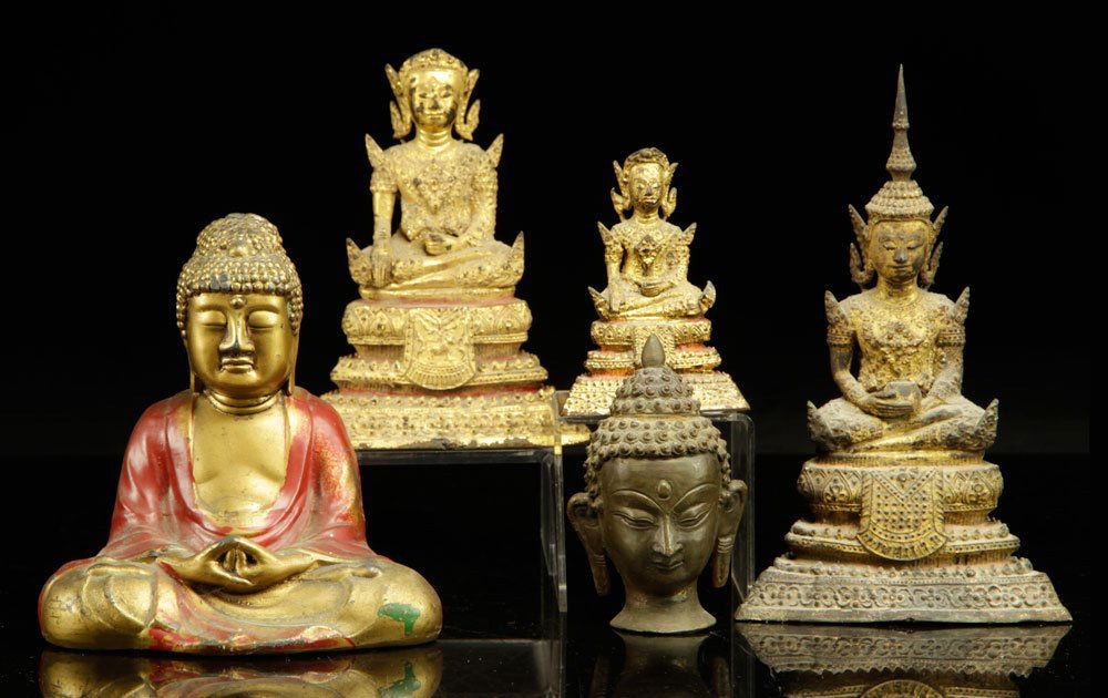Group of Five Thai Bronze Buddhas (1 of 2)
