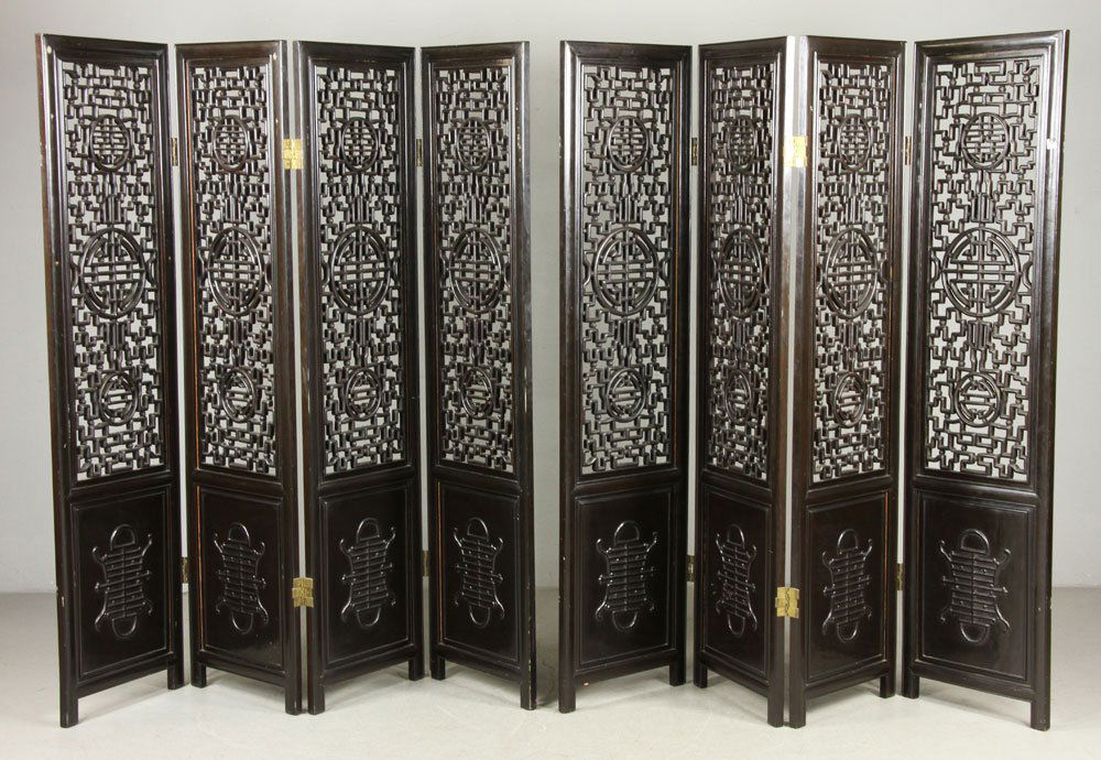 Pair of Chinese Teakwood Painted Screens (1 of 7)