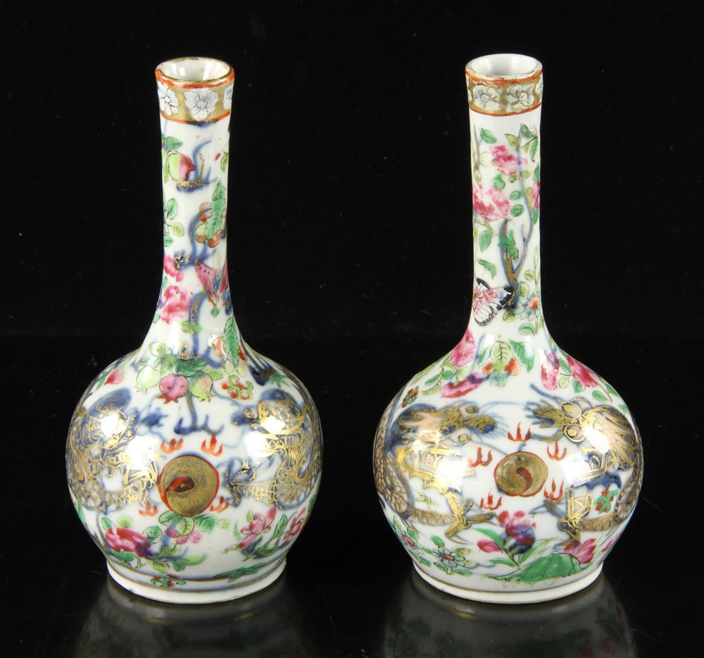 19th C. Pr. Chinese Rose Mandarin Globular Vases (1 of 5)