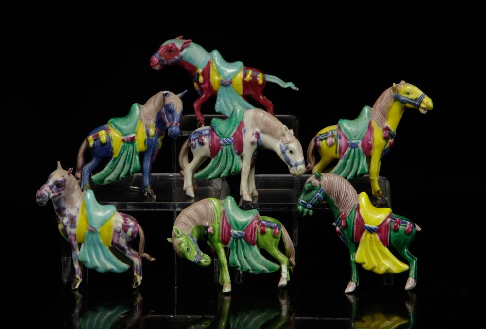 Seven Early 20th C. Chinese Enamel Decorated Horses (1 of 2)