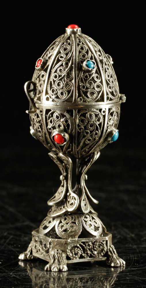 Russian Silver and Stone Decorative Egg (1 of 6)