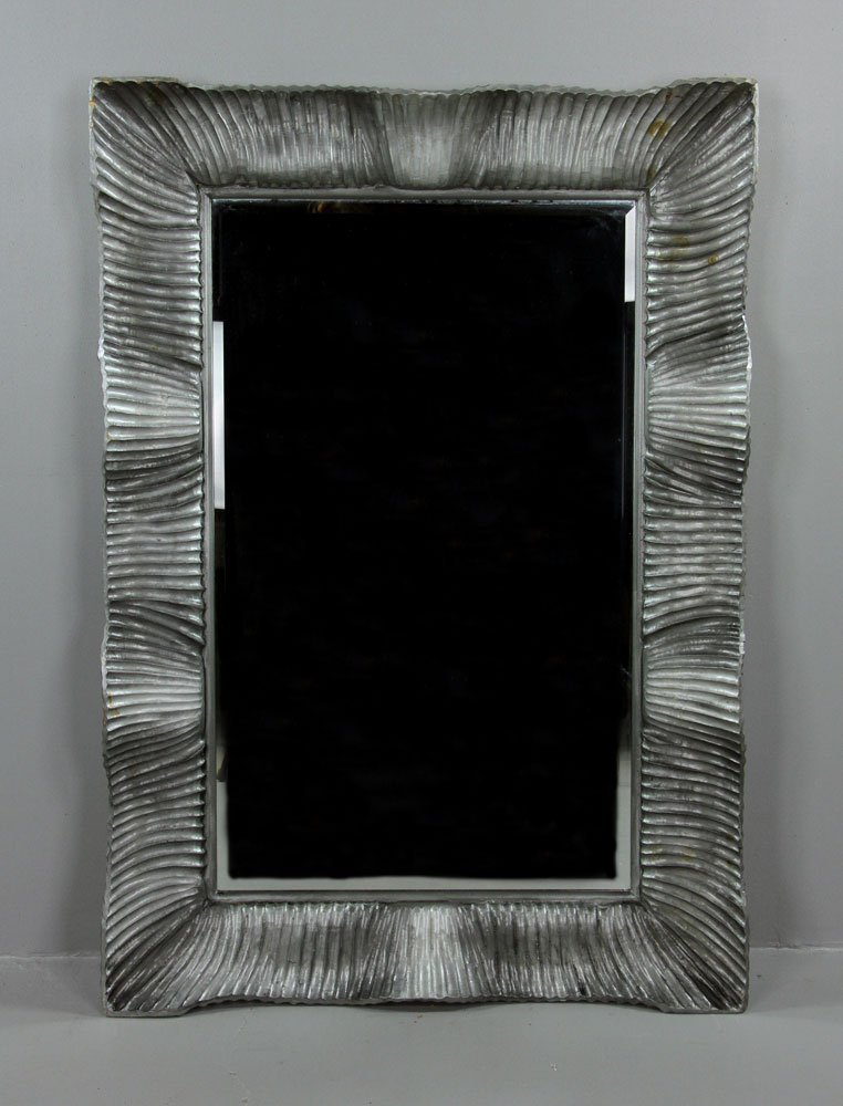 Modern Silver Leaf Mirror: Modern silver leaf mirror, 40 1/4" h x 24 1/4" w (interior), 52 3/4" h x 36 3/4" w (exterior). Provenance: From an Argentina estate.