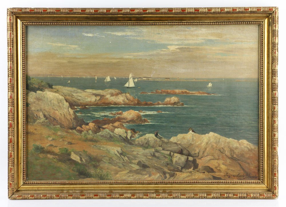 Seascape with Sailboats, Oil on Canvas: Seascape with sailboats, oil on canvas, signed lower right "Jacques Emile Blanche," 20 1/2" h x 30 1/2" w (view), 24" h x 34" w (frame). Provenance: From a New York collection.