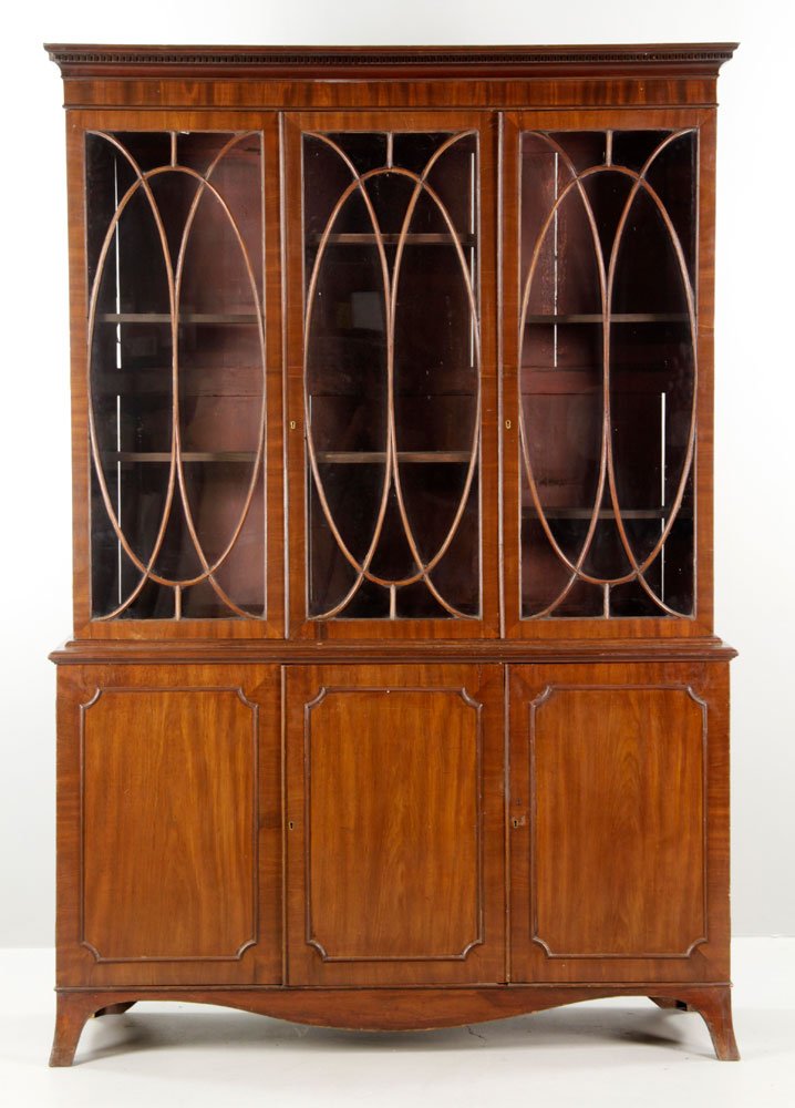 Regency Mahogany Cabinet: Regency cabinet, mahogany, circa 1800, 91" h x 62" w x 20" d. Provenance: From a Massachusetts collection.