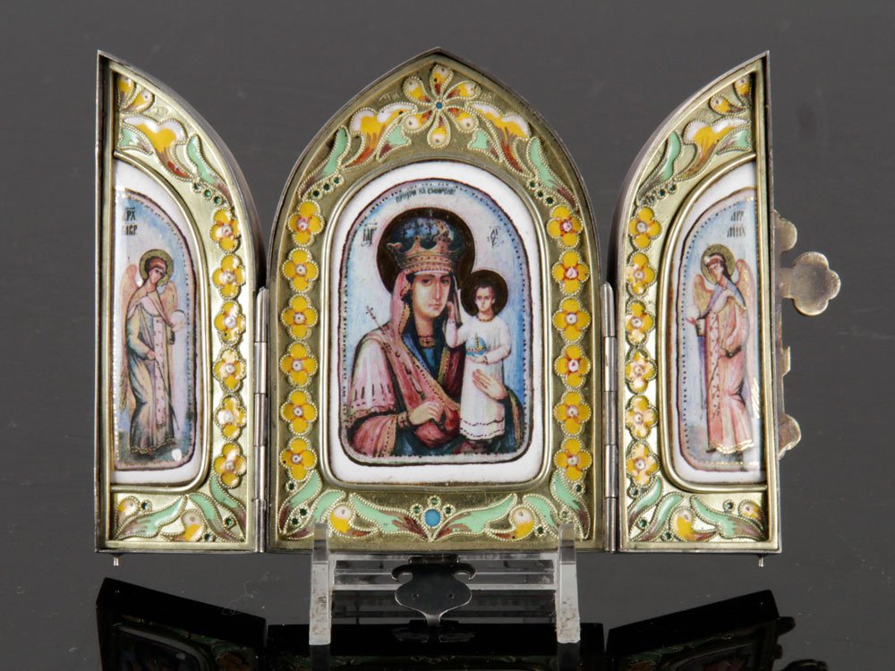 Russian 84 Silver Enamel Icon Triptych (1 of 10)
