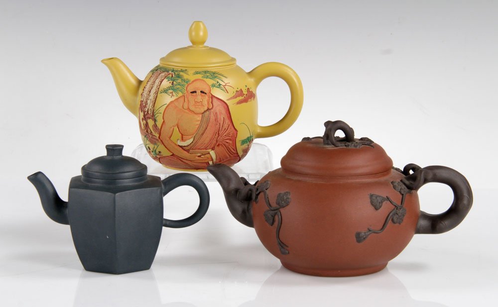 Three Chinese Yixing Pottery Teapots (1 of 10)