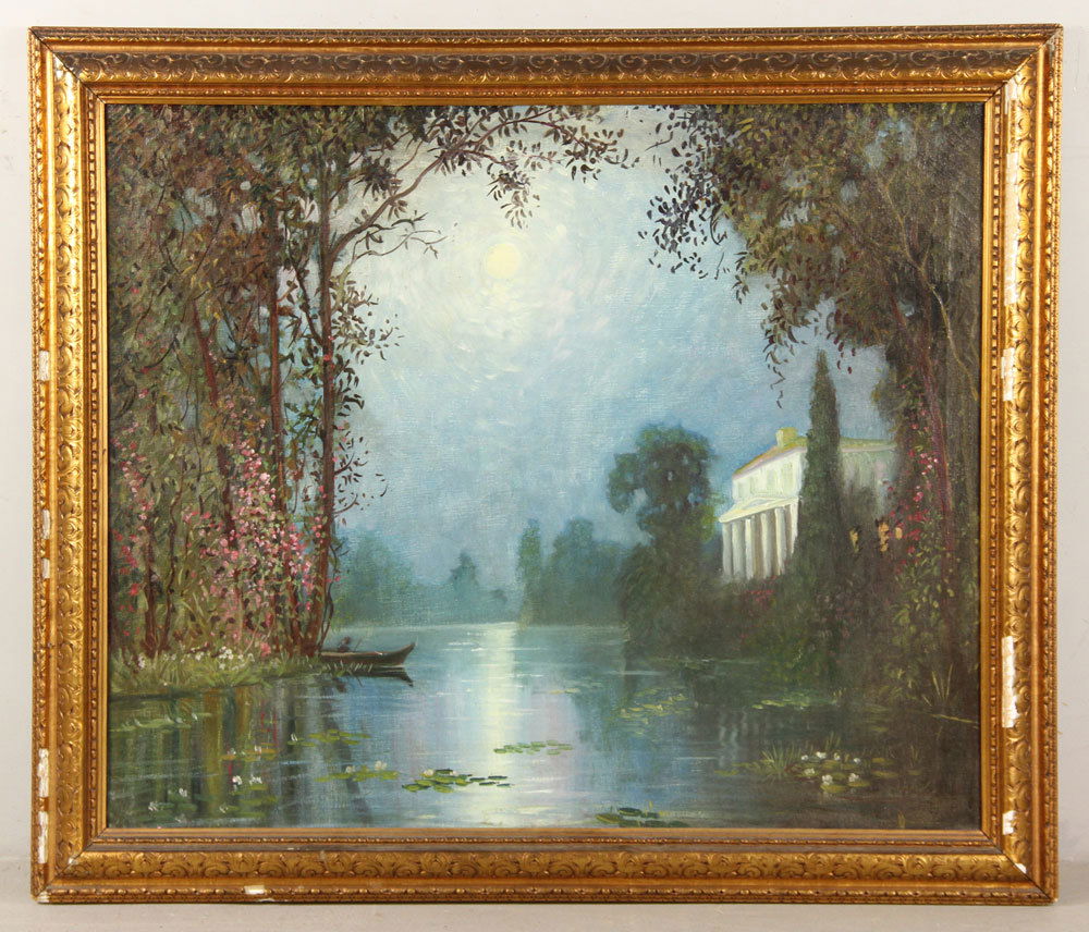 Attr. Castano, Italian Villa in Moonlight, Oil on (1 of 5)