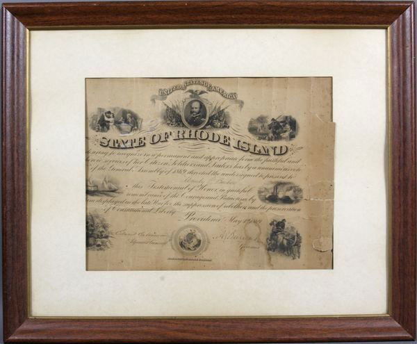 State of Rhode Island 1869 Signed Commission (1 of 3)
