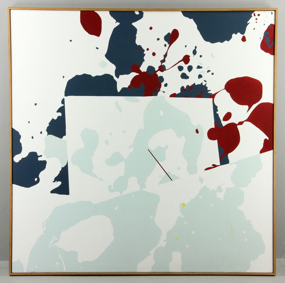 Harwood, "Police," Acrylic on Canvas: June Harwood (American, 1934-), "Police," acrylic on canvas, signed, titled and dated verso, 54" high x 54" wide (view). Provenance: from a Los Angeles, California estate.