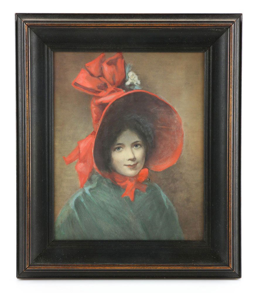 Hamilton, "An Old Fashioned Girl," Watercolor: Hamilton, "An Old Fashioned Girl," watercolor, signed by the artist, 25" high x 20 1/2" wide (frame). Provenance: from the personal collection of Larry and Joy Redman of Lompoc, California.