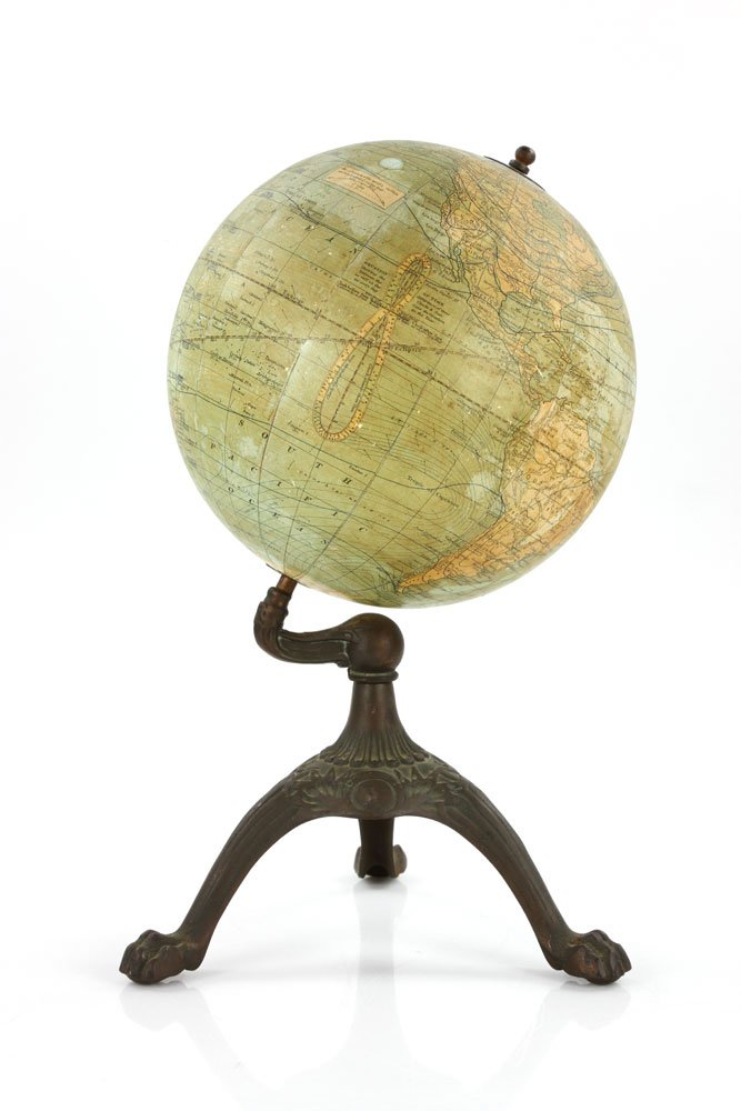 Hammet Co. Desk Globe: Hammet Co. globe, desk model, pre-WWII, 14" high x 9" diameter. Provenance: from a Stuart, Florida estate.