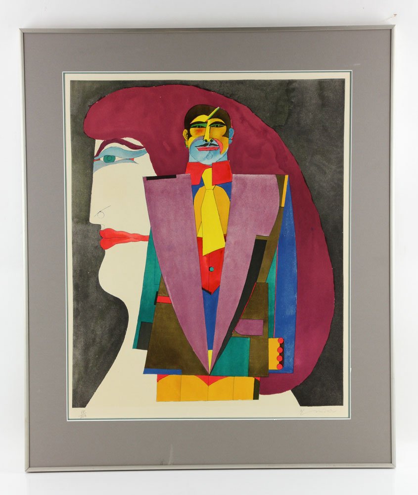 Lindner, "Couple I," Lithograph: Richard Lindner (American, 1901-1978), "Couple I," lithograph, signed and numbered 88/250 lower right, having Butterfield's label verso, 19 3/4" high x 23 1/4" wide (view), 27" high x 32" wide (frame)