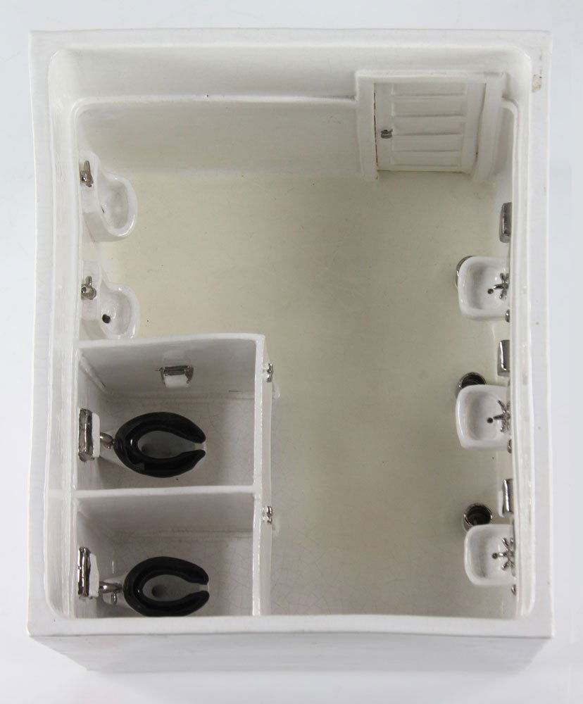 Furman, "Untitled (Lavatory)" Ceramic: David Furman (American, 1945-), "Untitled (Lavatory)," ceramic, signed, 7" high x 12" wide x 9 1/2" deep. To include signed letter from David Furman to David Stuart, exhibition, brochure and slides. P