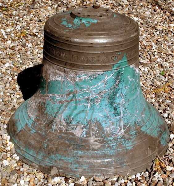 BRONZE BELL SIGNED WILLIAM BLAKE & CO BOSTON: Important bronze bell signed William Blake & Co. of Boston, formerly H.N. Hooper & Co. Boston, Ma 1882, 20"h. x 24"w., approximately 300 lbs.