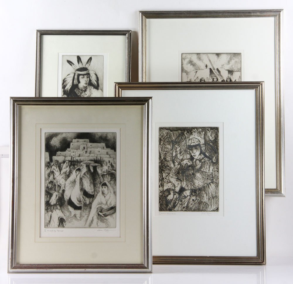 Kloss, Collection of 4 Etchings: Gene Kloss (American, 1903-1996), collection of four etchings, to include: "Song to the Sun Turning North," signed in pencil lower right, titled and editioned 3/50 lower left, 8" h x 12" w (view), 19"