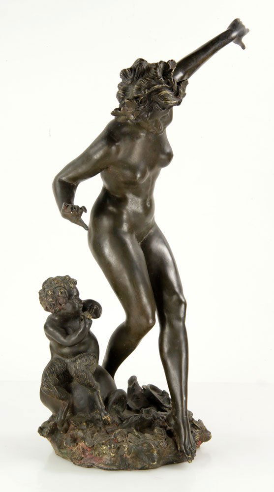 Moreau, Nude, Bronze Sculpture: Auguste Moreau (French, 1834-1917), nude, bronze sculpture, 23" h x 14" w.
