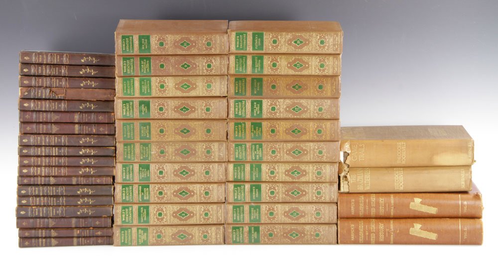 Collection of Antique Books: Collection of antique books, to include: "World's Great Literature," two volumes; "Harper's U.S. History," two volumes (1881); "African Game Trails," by Theodore Roosevelt (1910); "Brazilian Wildernes