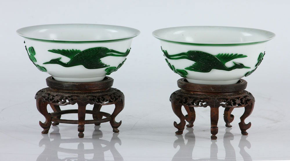 Pr. Chinese Peking Glass Bowls (1 of 6)