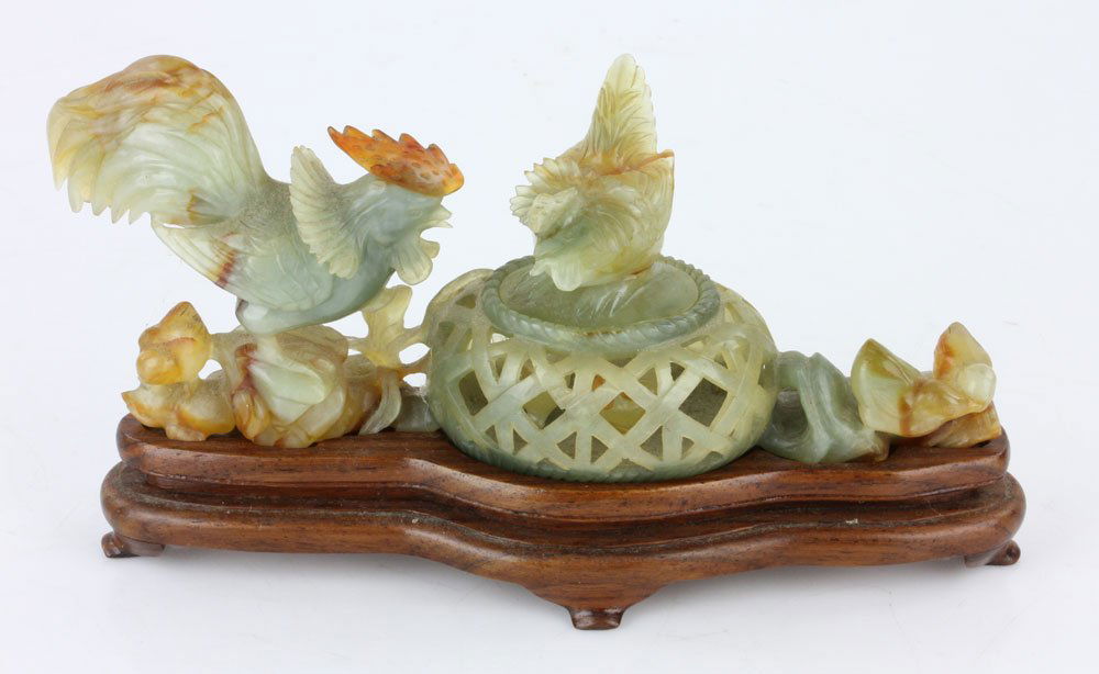 Chinese Carved Jade Rooster with Hen (1 of 8)