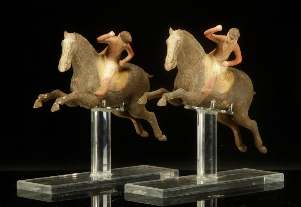 Pr. Chinese Tang Dynasty Pottery Racing Horses (1 of 4)