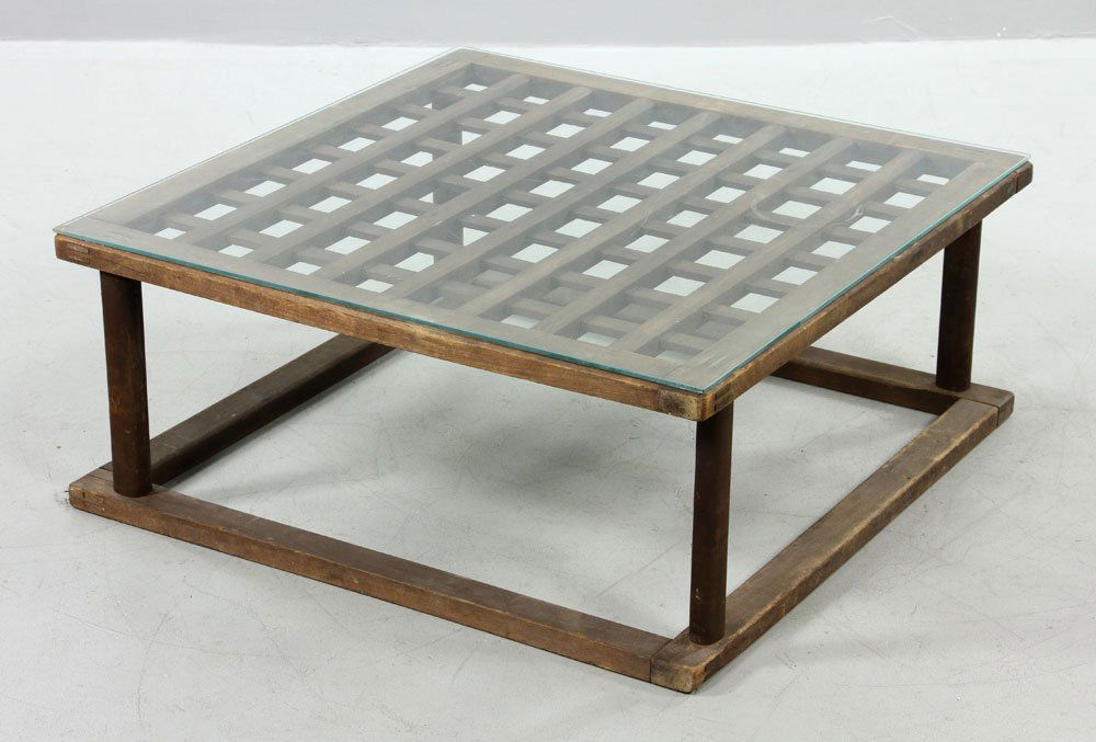 Japanese Wood Low Table with Glass Top (1 of 5)
