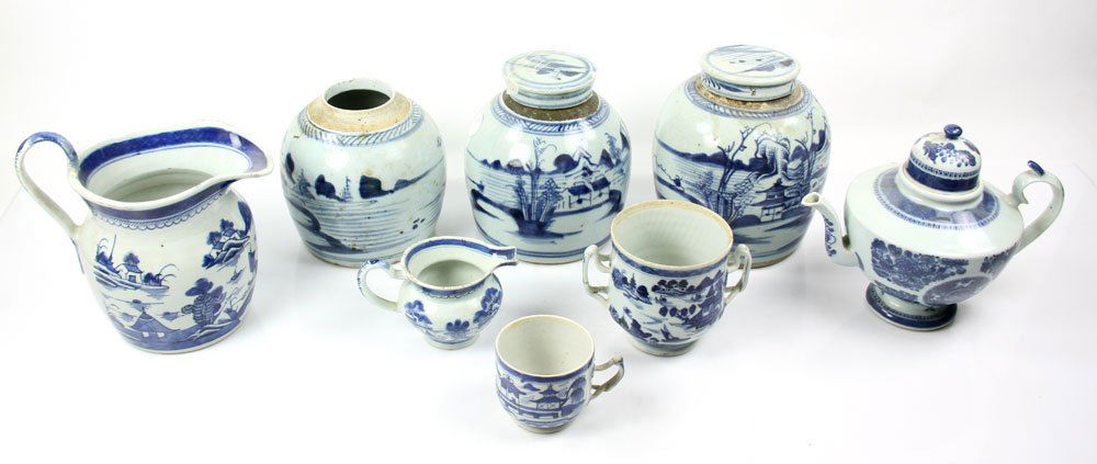 Eight Chinese Blue and White Export Items (1 of 10)