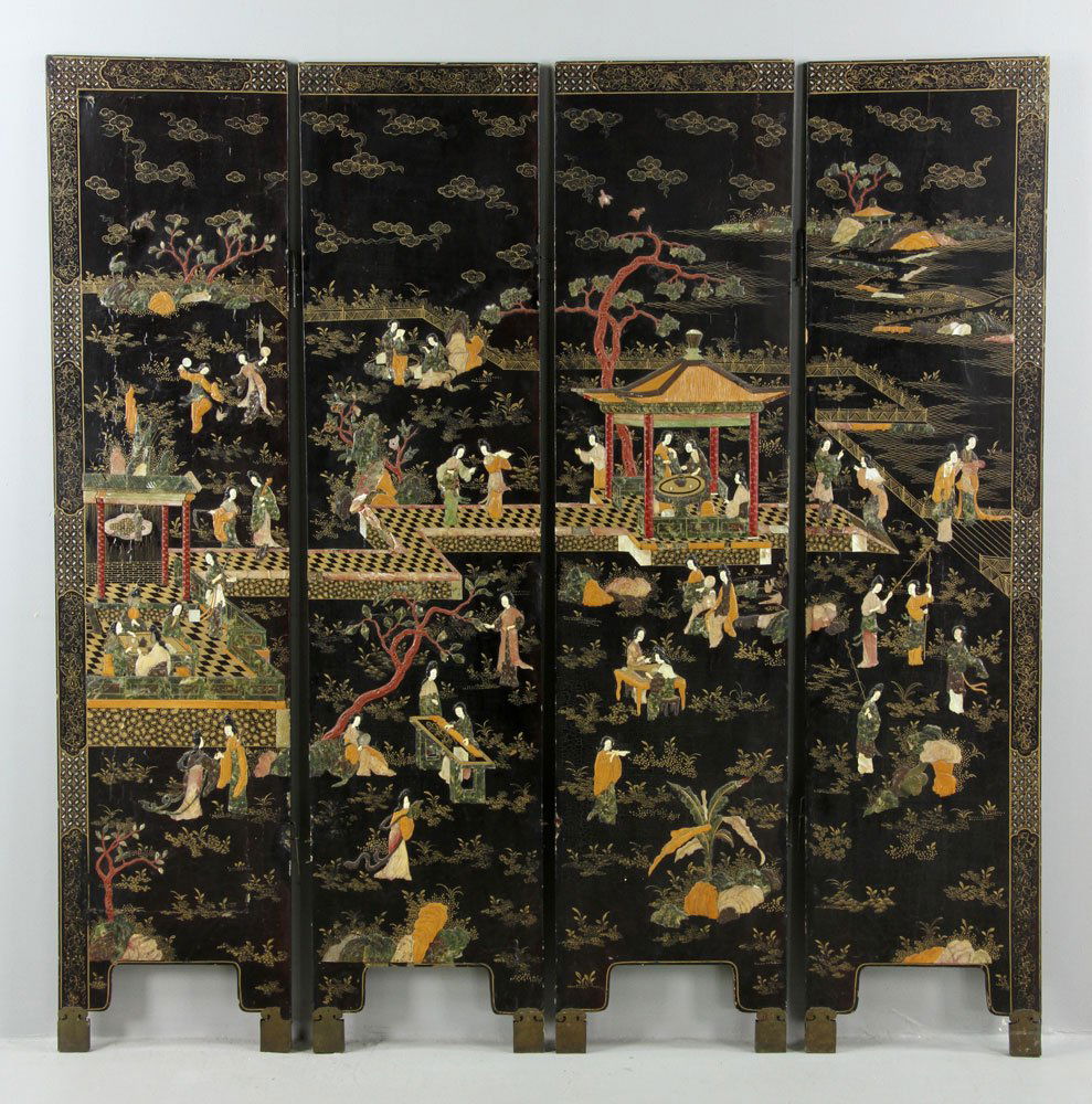 19th C. Chinese Coromandel Four-Panel Screen (1 of 10)