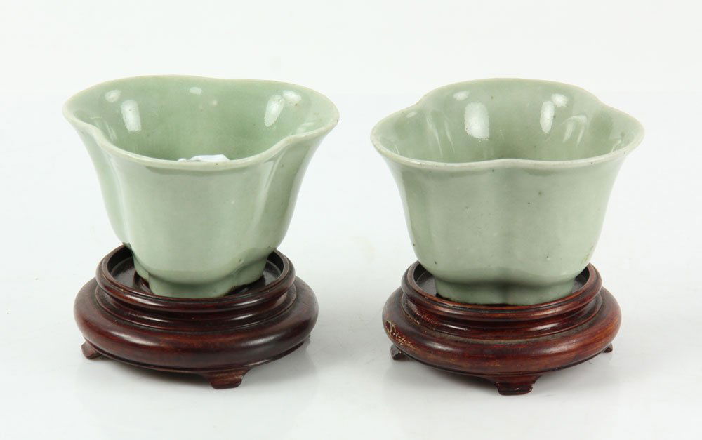 Pr. Chinese Celadon Cups on Wood Stands (1 of 7)