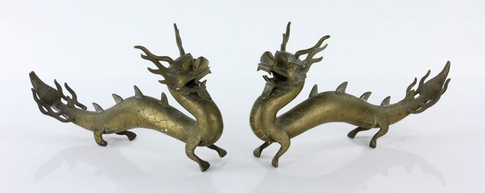 Pr. 18th C. Chinese Engraved Brass Dragons (1 of 7)