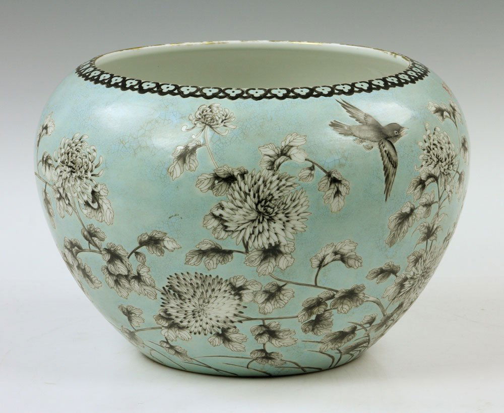 Chinese Black on Light Blue Glaze Flower Pot (1 of 8)