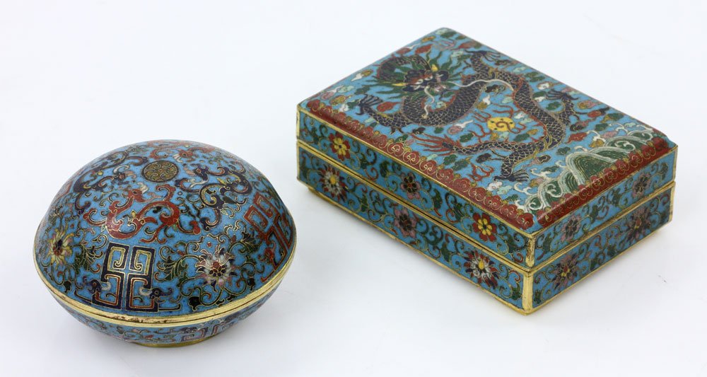 Two Chinese Gilt Dragon Cloisonne Covered Boxes (1 of 9)