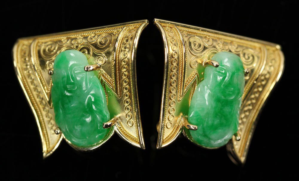 Pr. 14K Gold and Jade Buddha Earrings (1 of 6)