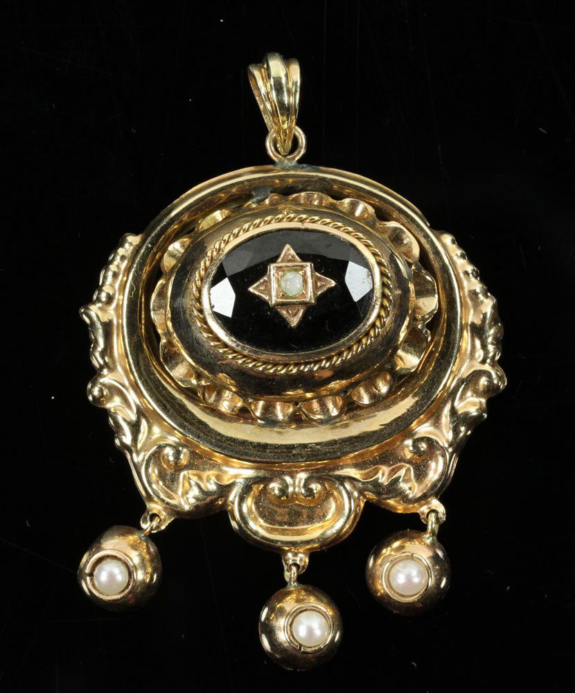 Edwardian 10K Gold, Garnet and Pearl Pendant (1 of 6)