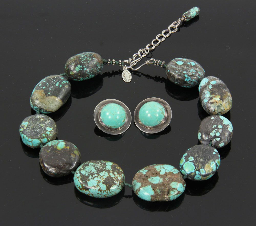Sterling and Turquoise Necklace and Earrings (1 of 7)