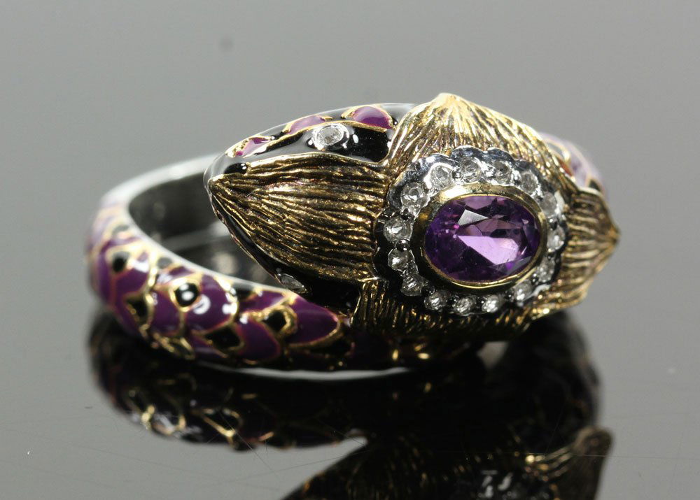 Enameled Sterling, Amethyst and Topaz Snake Ring (1 of 7)