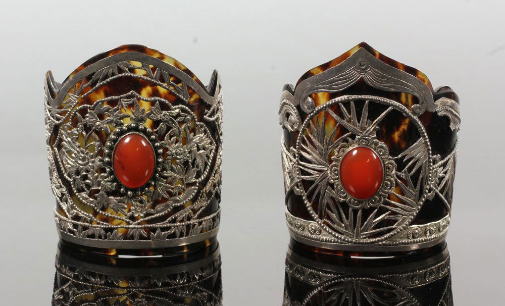 Pr. Indian Faux Tortoise Shell and Silver Cuff (1 of 9)