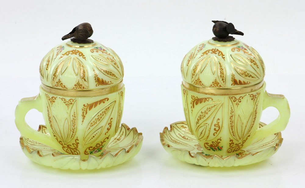 Pr. Bohemian Glass Covered Cups and Saucers (1 of 10)