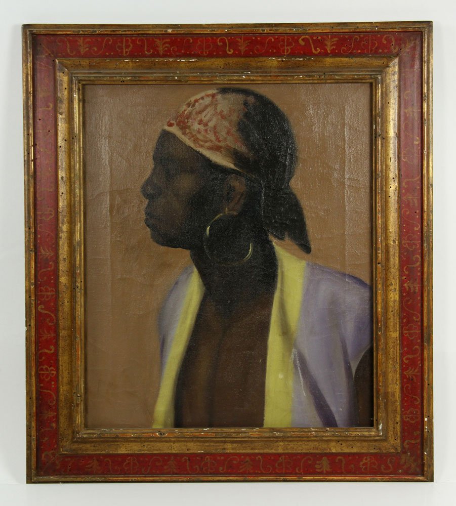 Portrait of a Man in Bandana, Oil on Canvas: Portrait of a man wearing bandana, oil on canvas, inscribed verso "Vu Cao Dam," 20" h x 16" w (view), 25" h x 22" w (frame). Provenance: From the lifetime collection of the family of John Downs of Pal