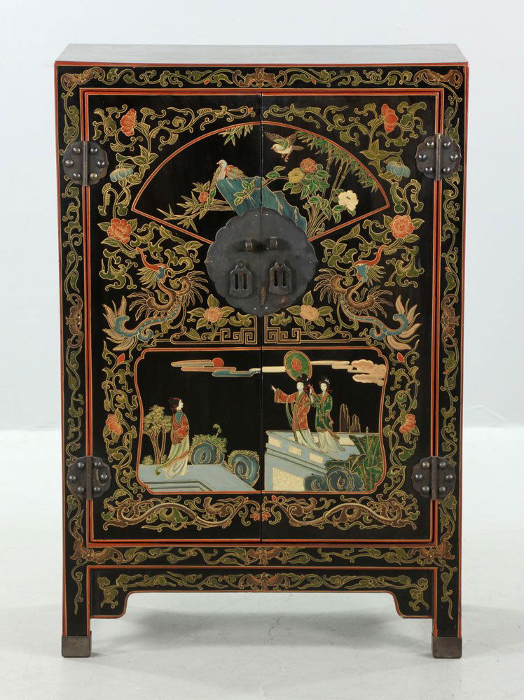 Chinese Two Door Black Lacquered Cabinet (1 of 8)