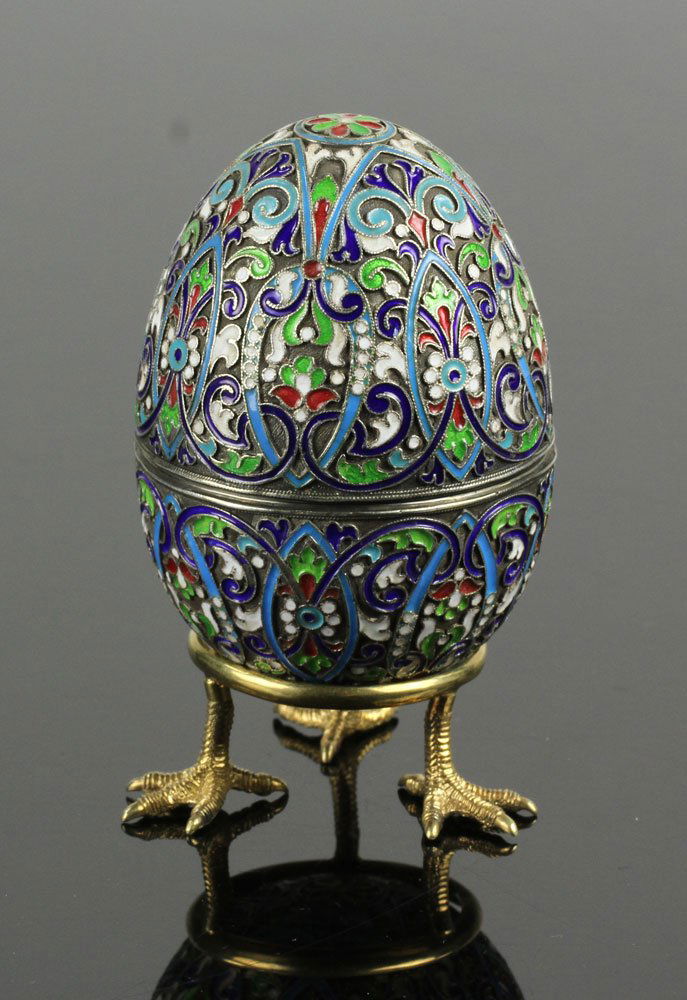 Russian Faberge Style Silver and Enamel Egg (1 of 7)