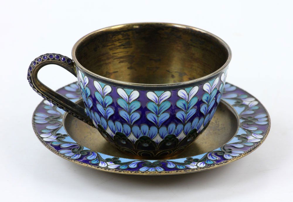 Russian Enameled Silver Cup and Saucer (1 of 6)