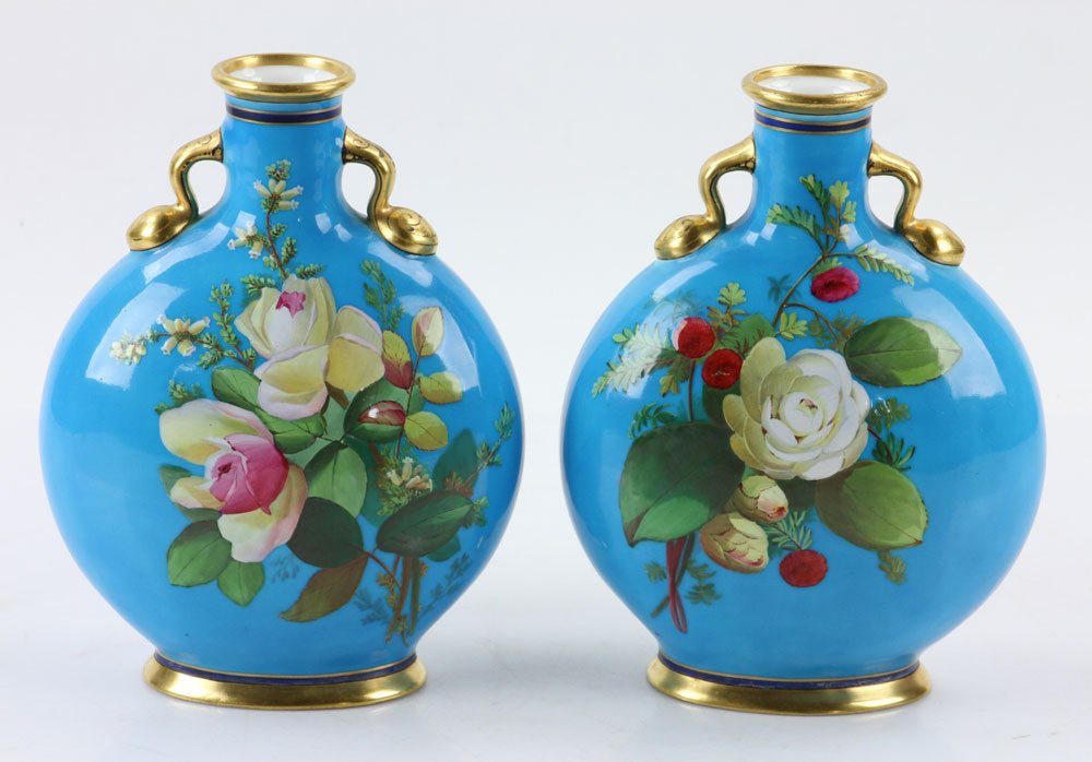 Pr. Porcelain Floral Moon Flask Vases (1 of 6)