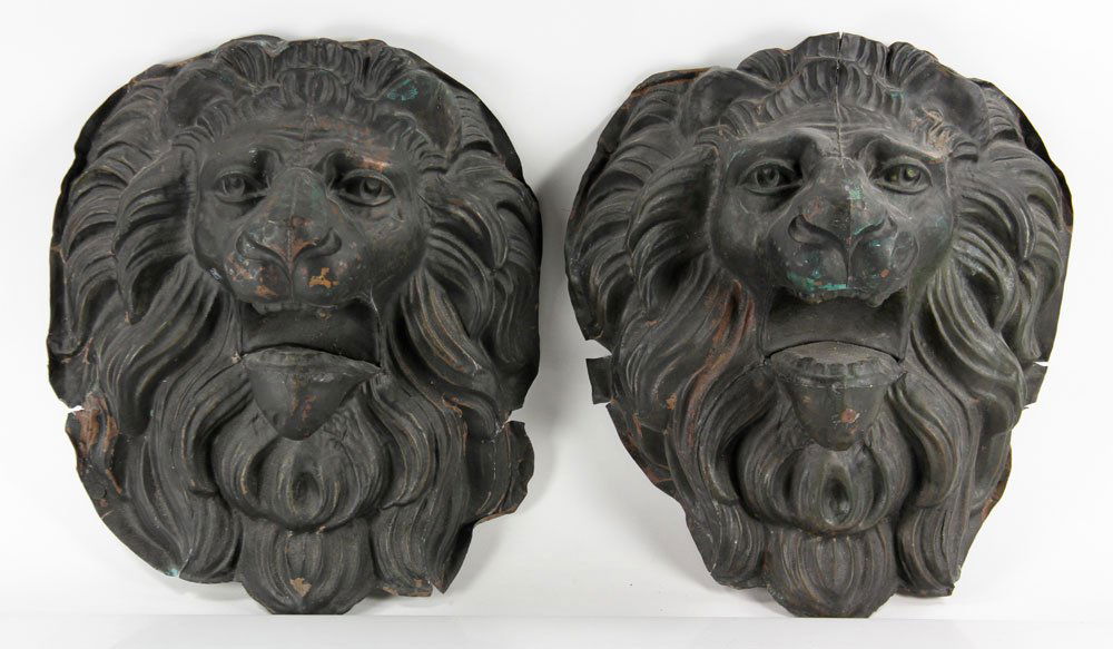 Pr. 19th C. Embossed Copper Lion Heads (1 of 6)